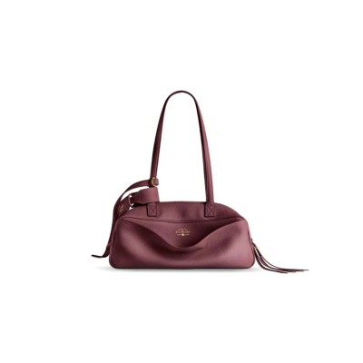 BALENCIAGA WOMEN'S CARRIE BOWLING BAG SMALL IN WINE RED 8329202ABNQ6036 (30.9*11.9*11.9cm)